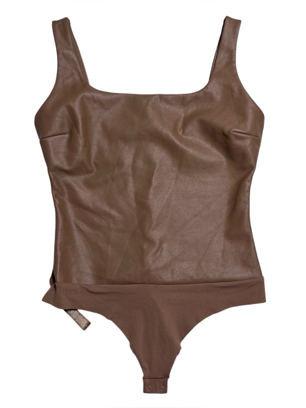 SKIMS Women’s Brown Faux Leather Scoop Neck Bodysuit Sleeveless Sz.L -As Is